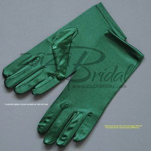 Shiny Stretch Satin Dress Gloves Wrist Length 2BL - Hunter Green